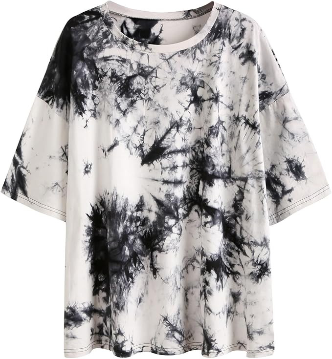 Fenxxxl Womens Round Neck Oversized Tshirts Loose Casual Summer Shirts Junior Tops Boyfriend Grap... | Amazon (US)