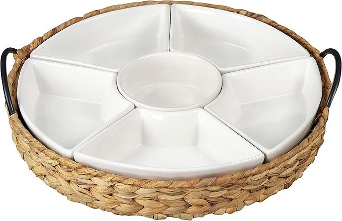 RANDEFURN Ceramic Serving Tray,Food Tray 15.5 x 15.5 Inches ,Divided Serving Platter with 6 Remov... | Amazon (US)