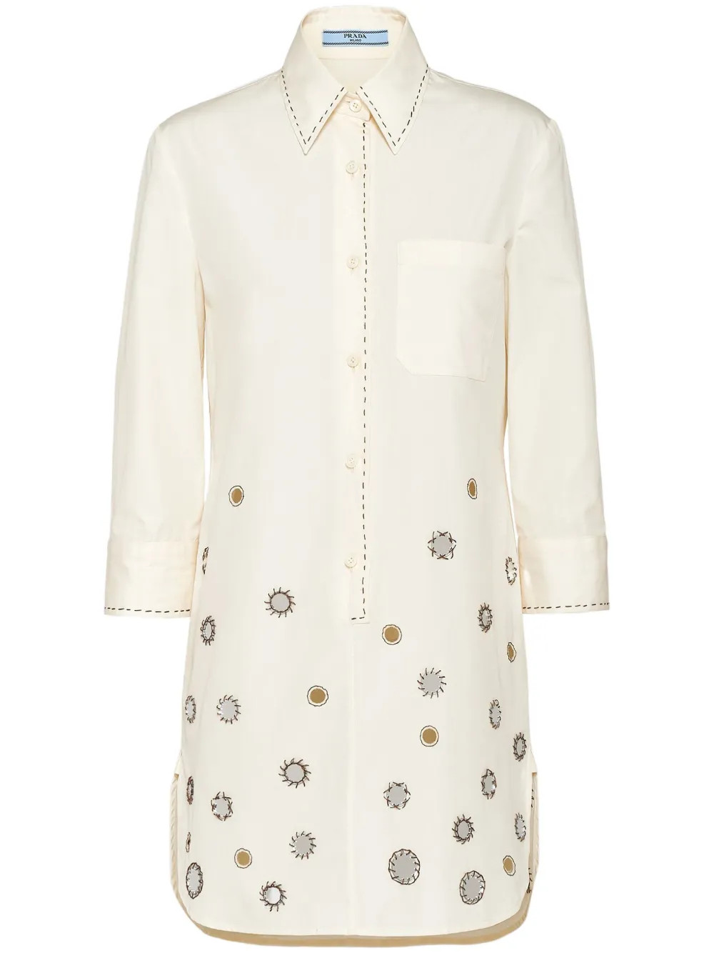 Prada appliqué-detail Cotton Shirtdress | Neutrals | FARFETCH | Farfetch Global