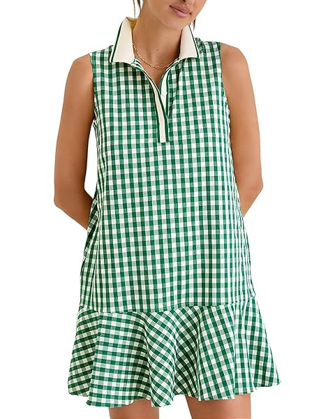 Shiyifa Womens Gingham Polo Dress Sleeveless Golf Mini Dresses Summer V Neck Plaid Tennis Sundres... | Amazon (US)