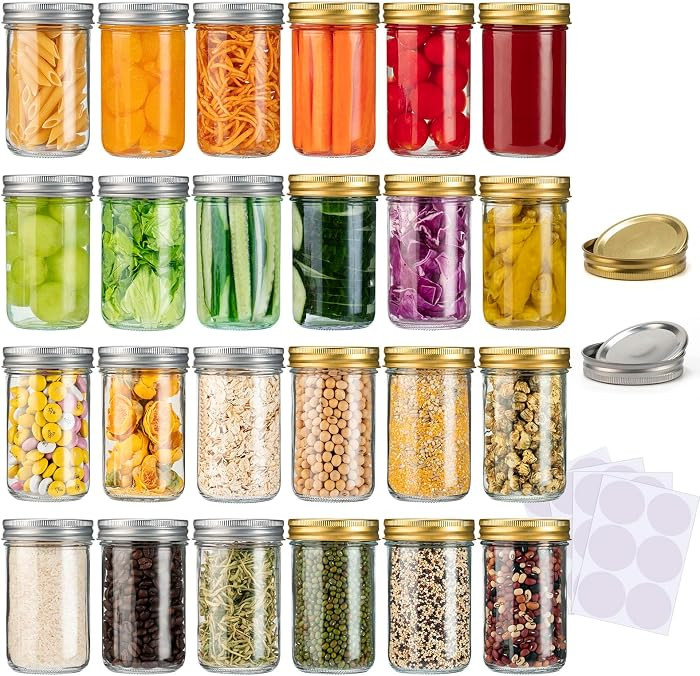 Mason Jars 8 oz, 24 Pack Canning jars 8 oz Jelly Jars With Regular Lids and Bands, Half Pint Glas... | Amazon (US)