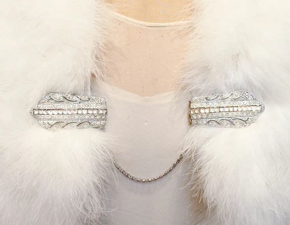 Vintage Art Deco Bridal Wrap Bolero Shrug Fur Clip Pair, 1920s Winter Wedding Paste Crystal Rhine... | Etsy (US)