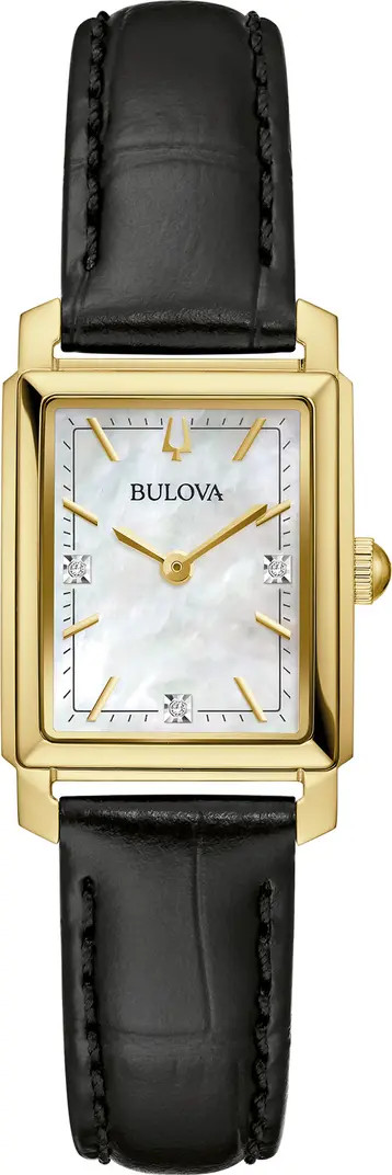 BULOVA Sutton Rectangular Leather Strap Watch, 21mm | Nordstrom | Nordstrom