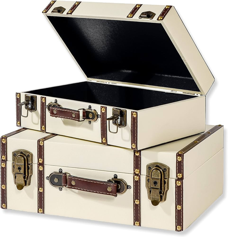 Trademark Innovations Vintage Style Wood Decorative Suitcases (Set of 2, White) | Amazon (US)