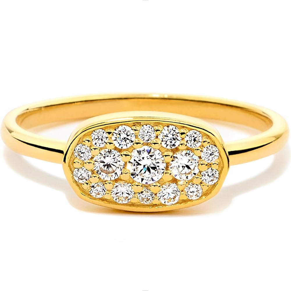 STORYJEWELLERY Pinky Ring, Signet Rings for Women, Art Deco Ring, Gold Plated Cluster Cocktail Rings for Women, Vintage Style | Amazon (US)