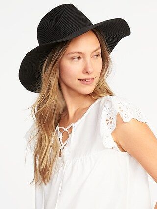 Old Navy Womens Wide-Brim Straw Fedora For Women Black Size L/XL | Old Navy US