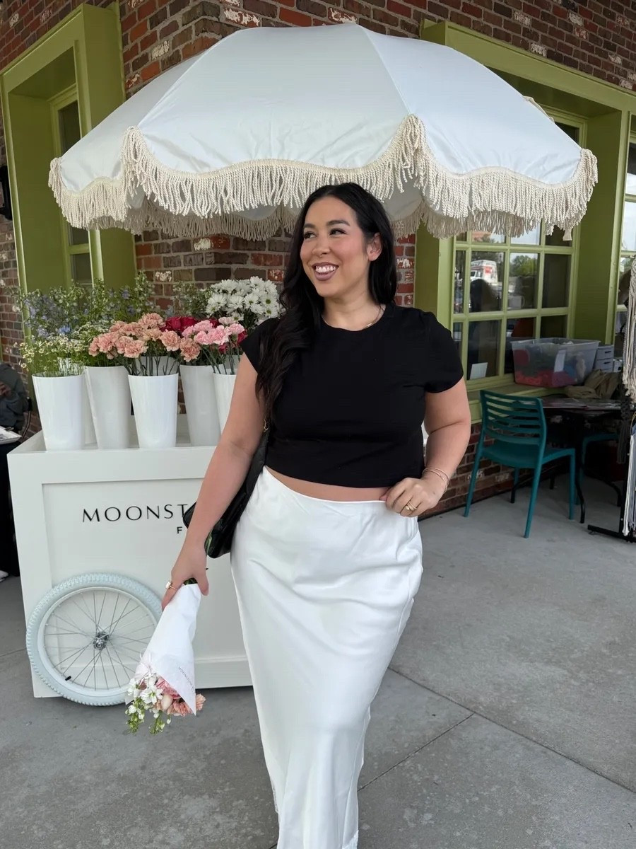 Midsize spring outfit 
-
-
midsize outfit inspo, spring outfit, midsize summer outfit, summer fashion, flower picking outfit, satin skirt outfit

#LTKootd #LTKMothersDay #LTKMidsize