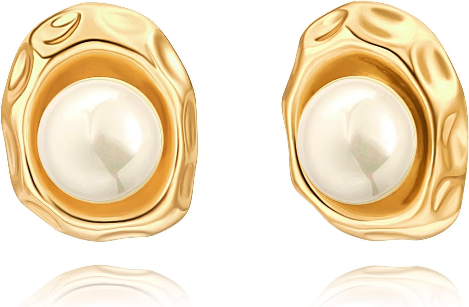 18K Gold Love Knot Stud Earrings for Women Statement Button Pearl Stud Earrings Minimalist Cute S... | Amazon (US)