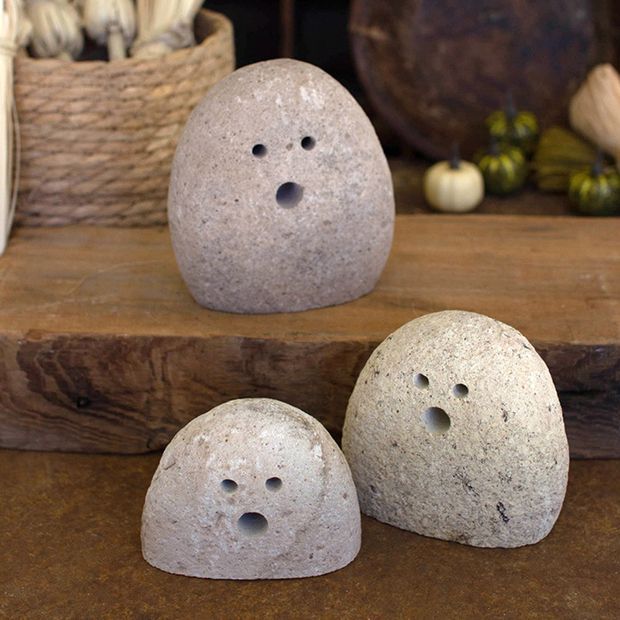 Decorative Halloween River Rock Ghosts Set of 3 | Antique Farm House