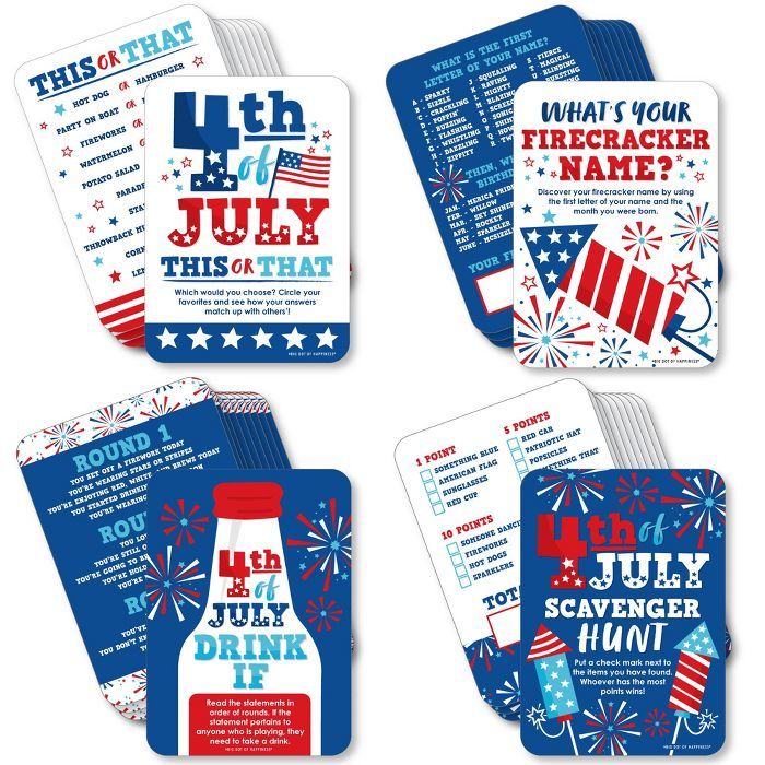 Big Dot of Happiness Firecracker 4th of July - 4 Red, White and Royal Blue Party Games - 10 Cards... | Target