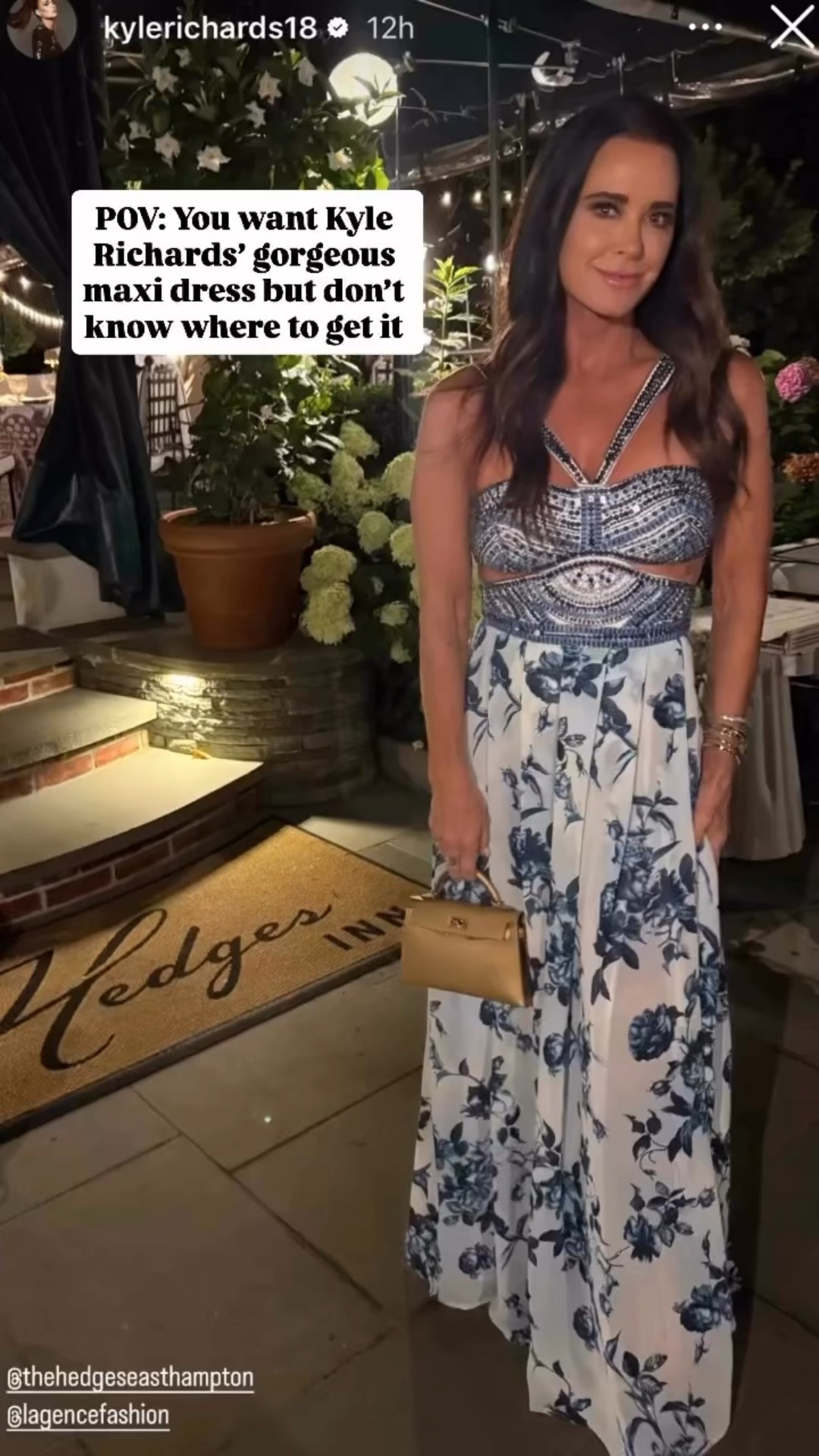 Shop Kyle Richards’ Blue and White Printed Cutout Maxi Dress and Looks for Less 📸 = @kylerichards18