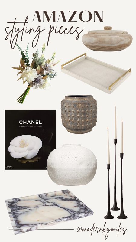 Amazon shelf and coffee table styling pieces. 

Shelf decor, Chanel book, textured vases, styling trays

#LTKhome #LTKunder50 #LTKstyletip