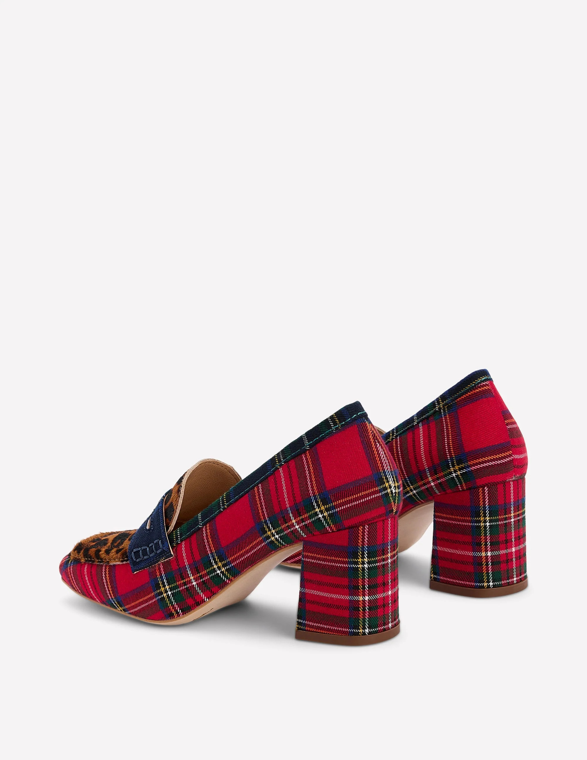 Sol Block Heeled Penny Loafers-Tartan Check | Boden (US)