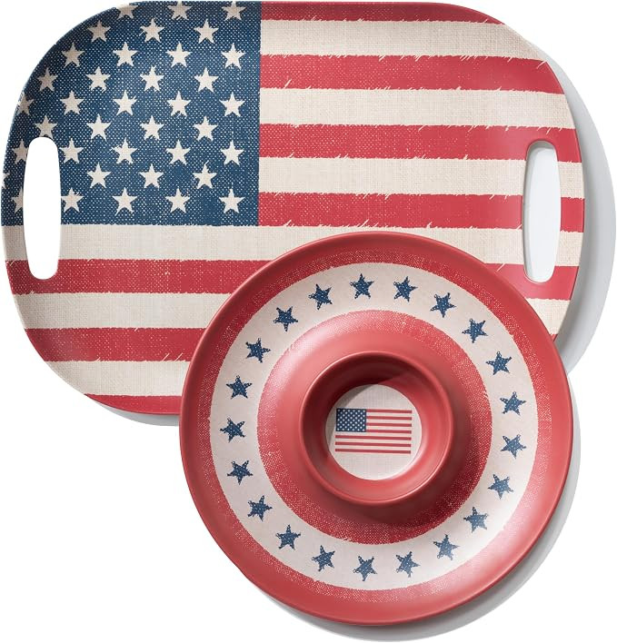 Kingen American flag Patriotic theme party supplies, 18'' Rectangle and 13'' Round Set of 2 Extra... | Amazon (US)