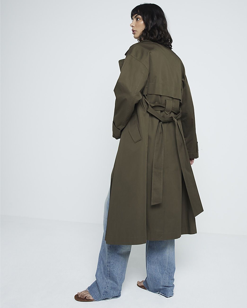 Khaki belted longline trench coat | River Island (UK & IE)