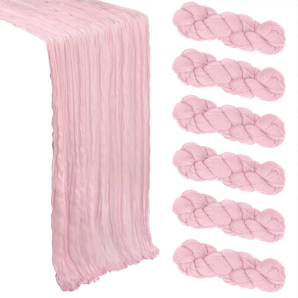 6 Pack Pink Cheesecloth Table Runner 10Ft Gauze Cheese Cloth Table Runner 35x120 Inch Boho Rustic... | Amazon (US)