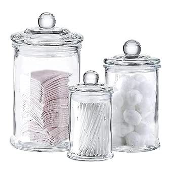 Whole Housewares | Set of 3 Bathroom Canisters - Storage Container Jars - Premium Glass Apothecar... | Amazon (US)