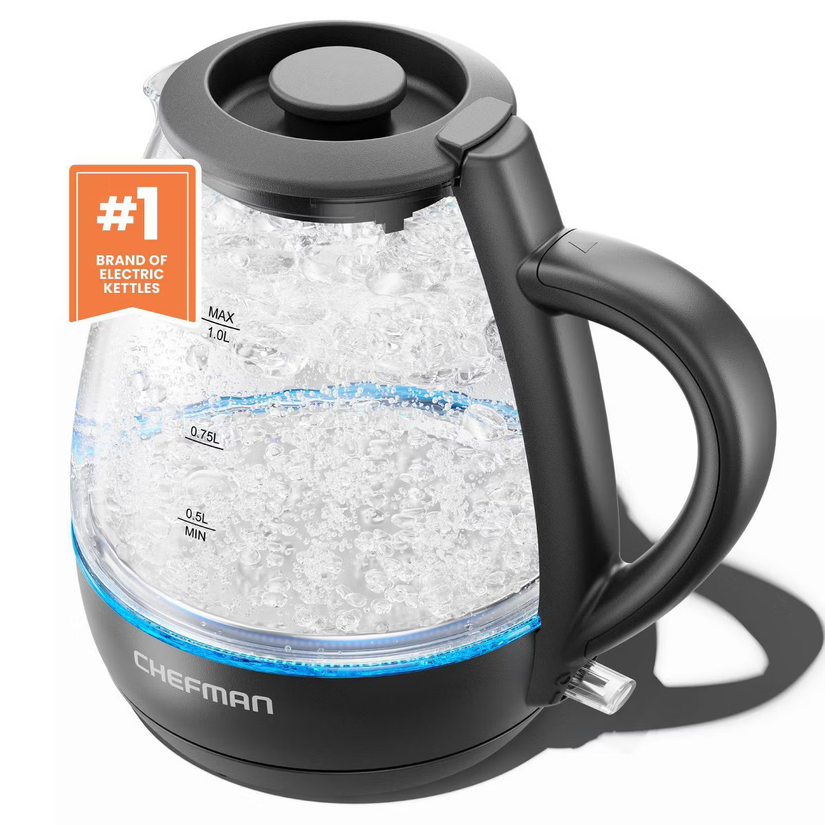 Chefman 1L Rapid-Boil Kettle with Automatic Shutoff - Black: Glass Electric Water Boiler & Warmer... | Target