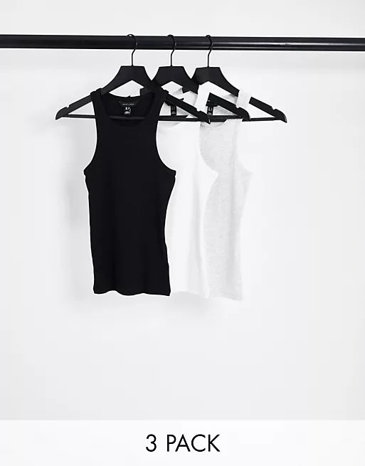 New Look 3 pack racer vests in black, white and grey | ASOS (Global)