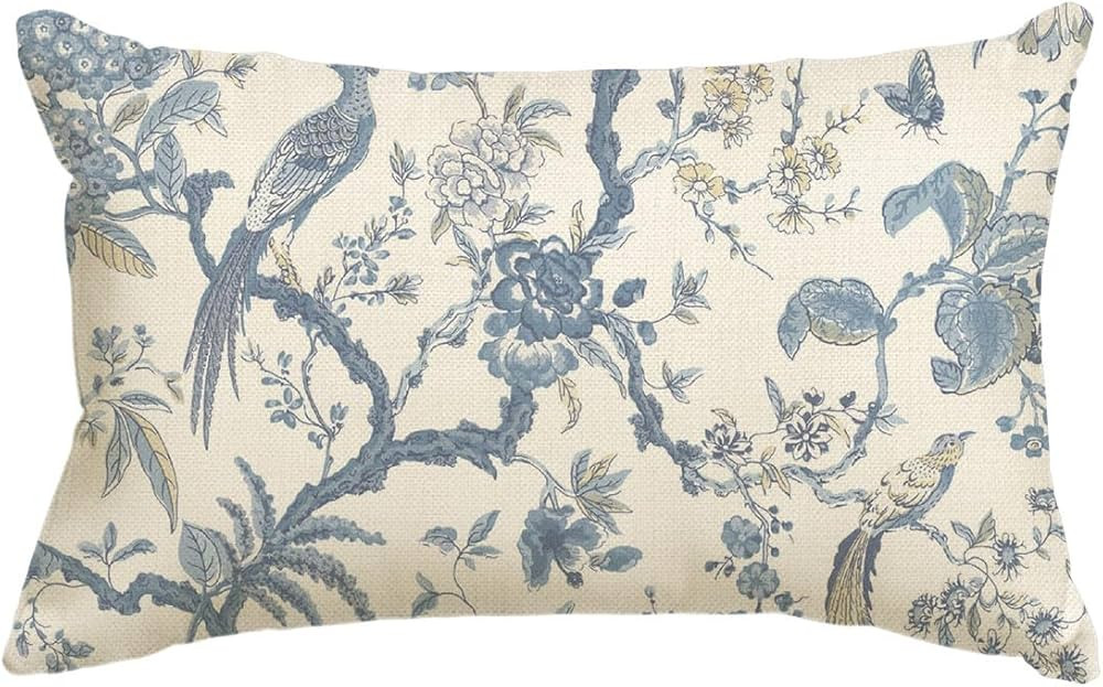 AVOIN colorlife Chinoiserie Trees and Birds Blue and White Throw Pillow Cover, 12 x 20 Inch Cushi... | Amazon (US)