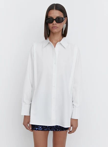 White Panelled Oversized Shirt - Brynn | 4th & Reckless