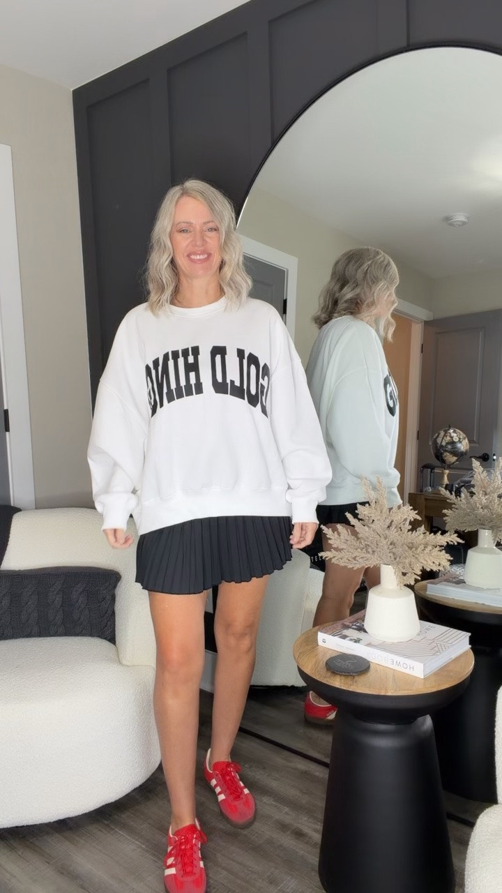 My outfit is part of the bundle deal for $99! You just add both items to cart for the discount. 

Gold hinge, athleisure, tennis skirt, oversized sweatshirt, fall fashion

#LTKootd #LTKOver40 #LTKTall