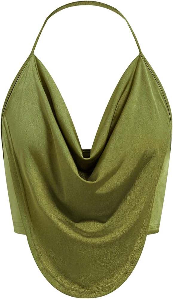 WDIRARA Women's Draped Cowl Neck Halter Top Sleeveless Asymmetrical Hem Cami Top Backless Camisol... | Amazon (US)