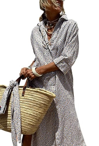 utcoco Womens 2025 Shirt Dress Casual Lapel 3/4 Sleeve Button Down Split Belted Vacation Maxi Dre... | Amazon (US)