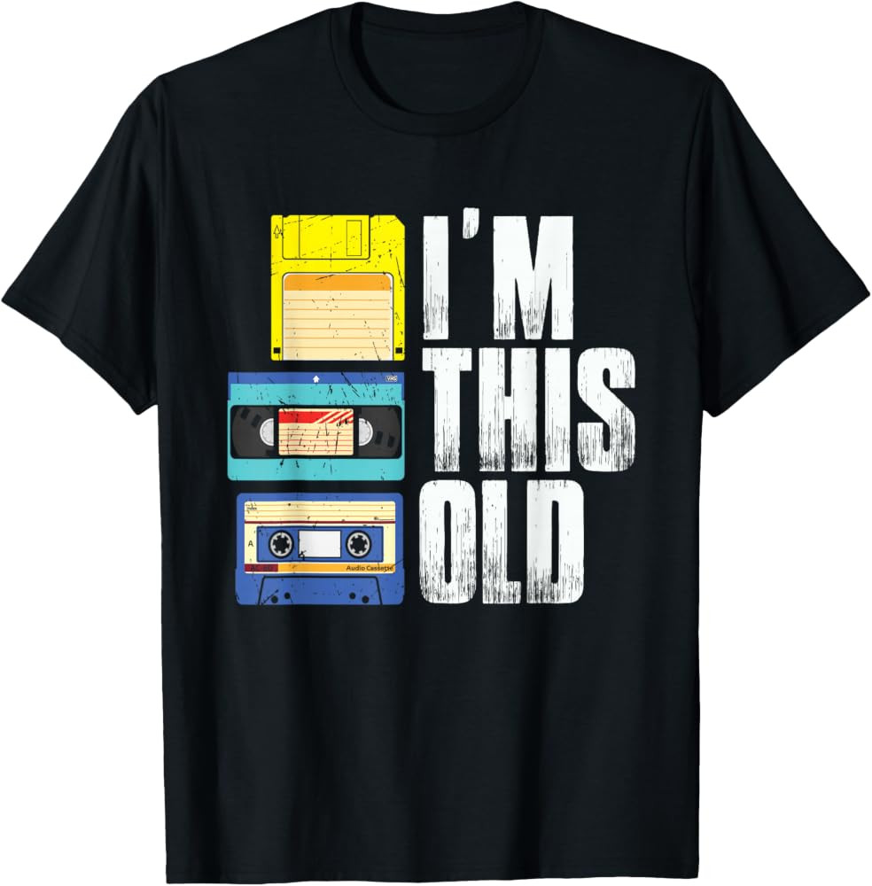 I'm This Old Retro Vintage Cassette Tape Floppy Disk & VHS T-Shirt | Amazon (US)