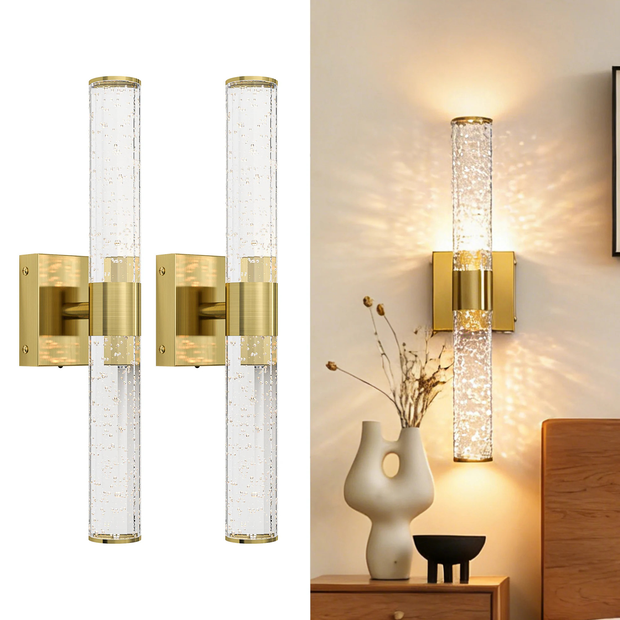 LUXEYARD 2 PCS LED Bathroom Vanity Lights Bathroom Light Fixtures Over Mirror 3000K Natural Warm Light Gold one_size | DS-R-5P466580 | Lowe's