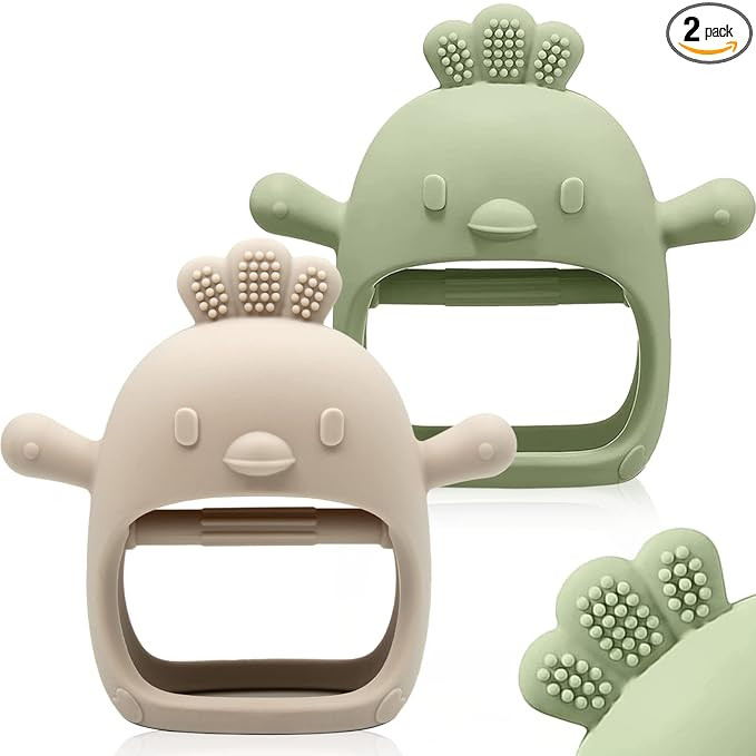 2 Packs Baby Teething Toy for 0-6 6-12 Months, Food Grade Silicone Teething Mitten, Anti Dropping... | Amazon (US)
