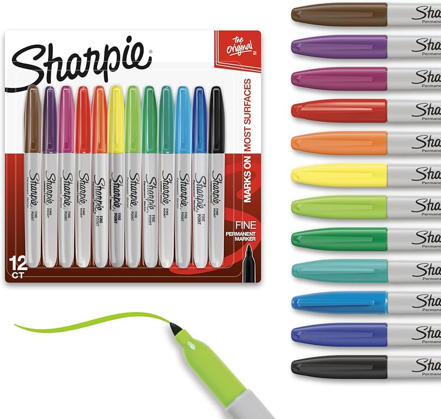 Sharpie Permanent Markers, Fine Tip, Assorted Colors, 12 Count - Quick Drying, Fade Resistant, Ar... | Amazon (US)