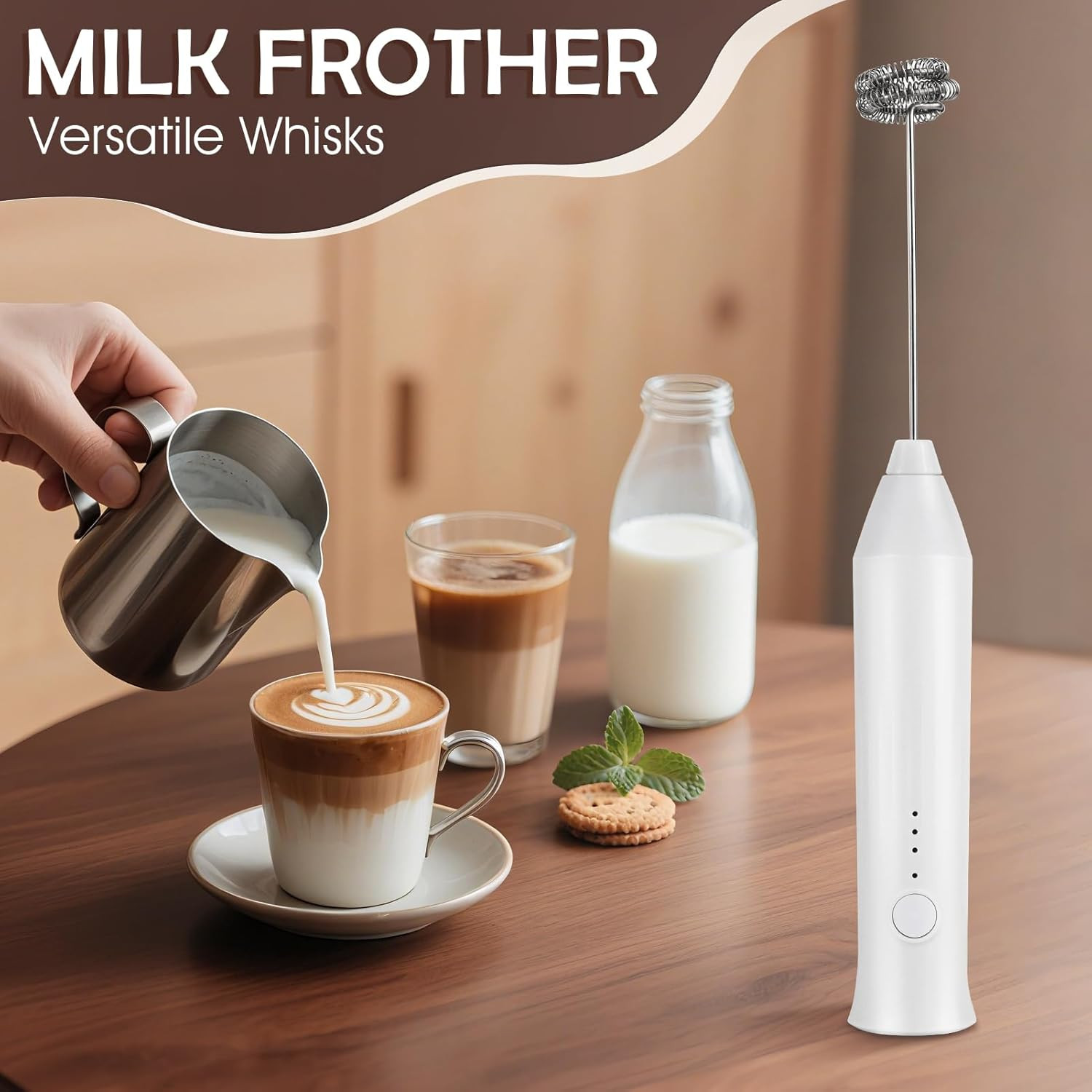 Milk Frother - Electric Handheld Milk Foam Maker with 2 Stainless Steel Whisk, Rechargeable 3 Spe... | Amazon (US)