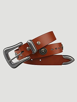Women's Wrangler® Scalloped 3 Piece Buckle Belt in Cognac | Wrangler