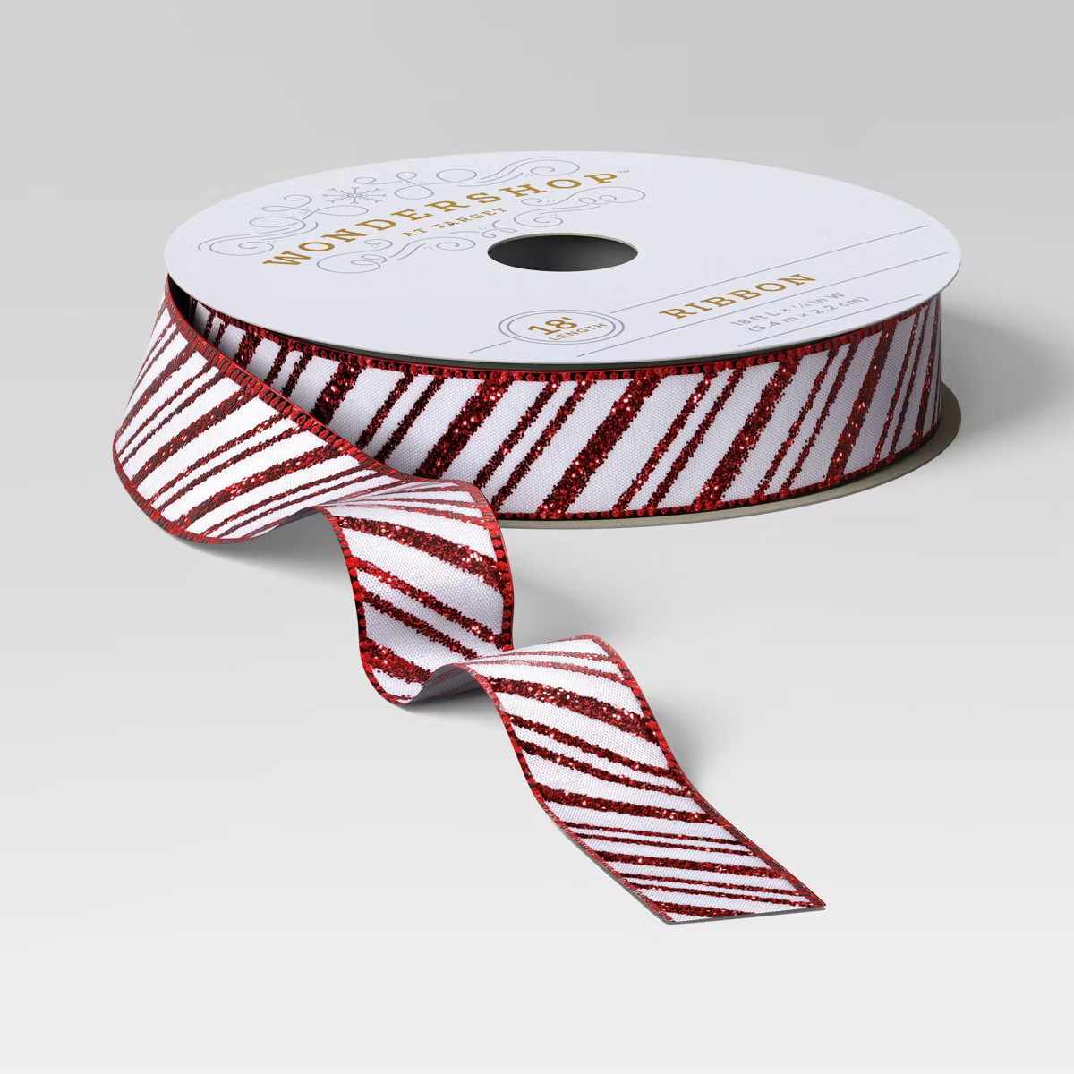 18' Christmas Candy Cane Wishes Premium Satin Ribbon Red/White - Wondershop™ | Target