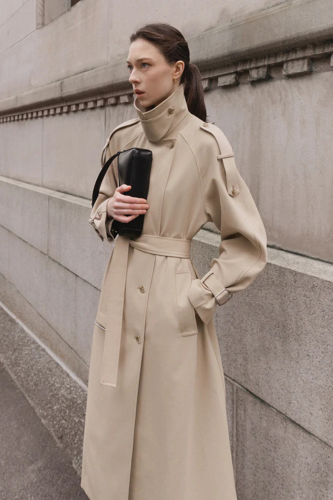 OVERSIZED TRENCH COAT WITH FUNNEL NECK | OAK + FORT