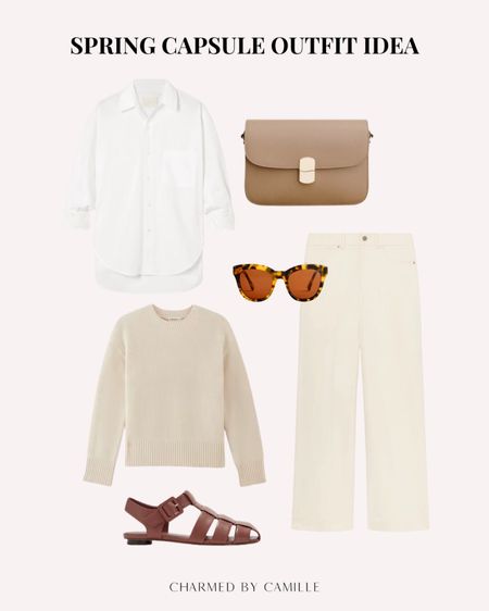Spring capsule wardrobe outfit idea 🌸 

White button down, ecru jeans, chunky sweater, shoulder bag, sunglasses, fisherman sandals

#LTKitbag #LTKshoecrush #LTKSeasonal