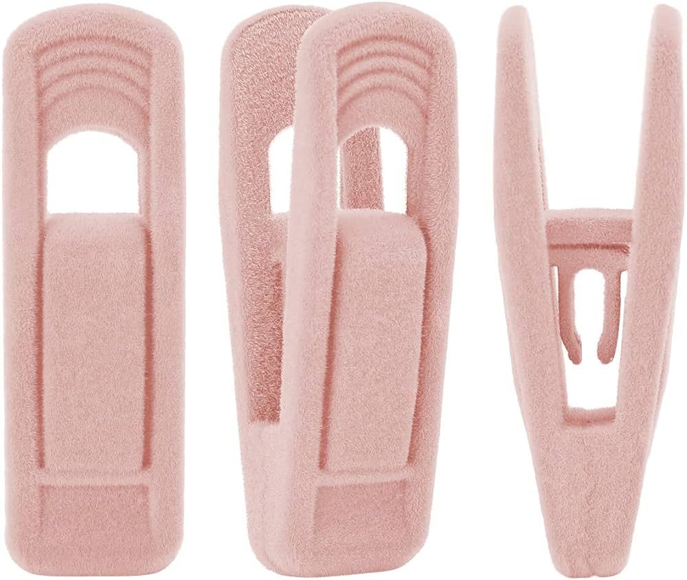 Amazon.com: Trgowaul Light Pink Velvet Hangers Clips, Pant Hangers Velvet Clips, Strong Finger Cl... | Amazon (US)