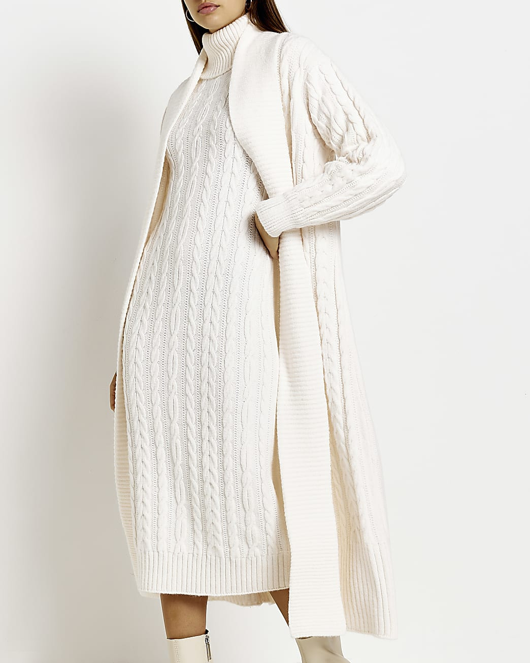 River Island Womens Cream cable knit longline cardigan | River Island (UK & IE)