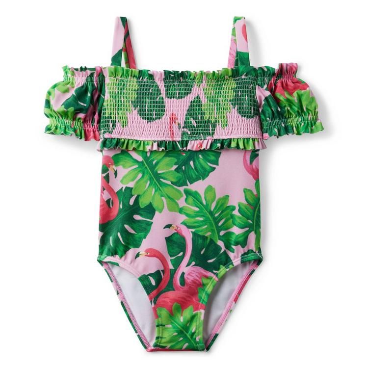 Tropical Flamingo Cold Shoulder Smocked Swimsuit | Janie and Jack