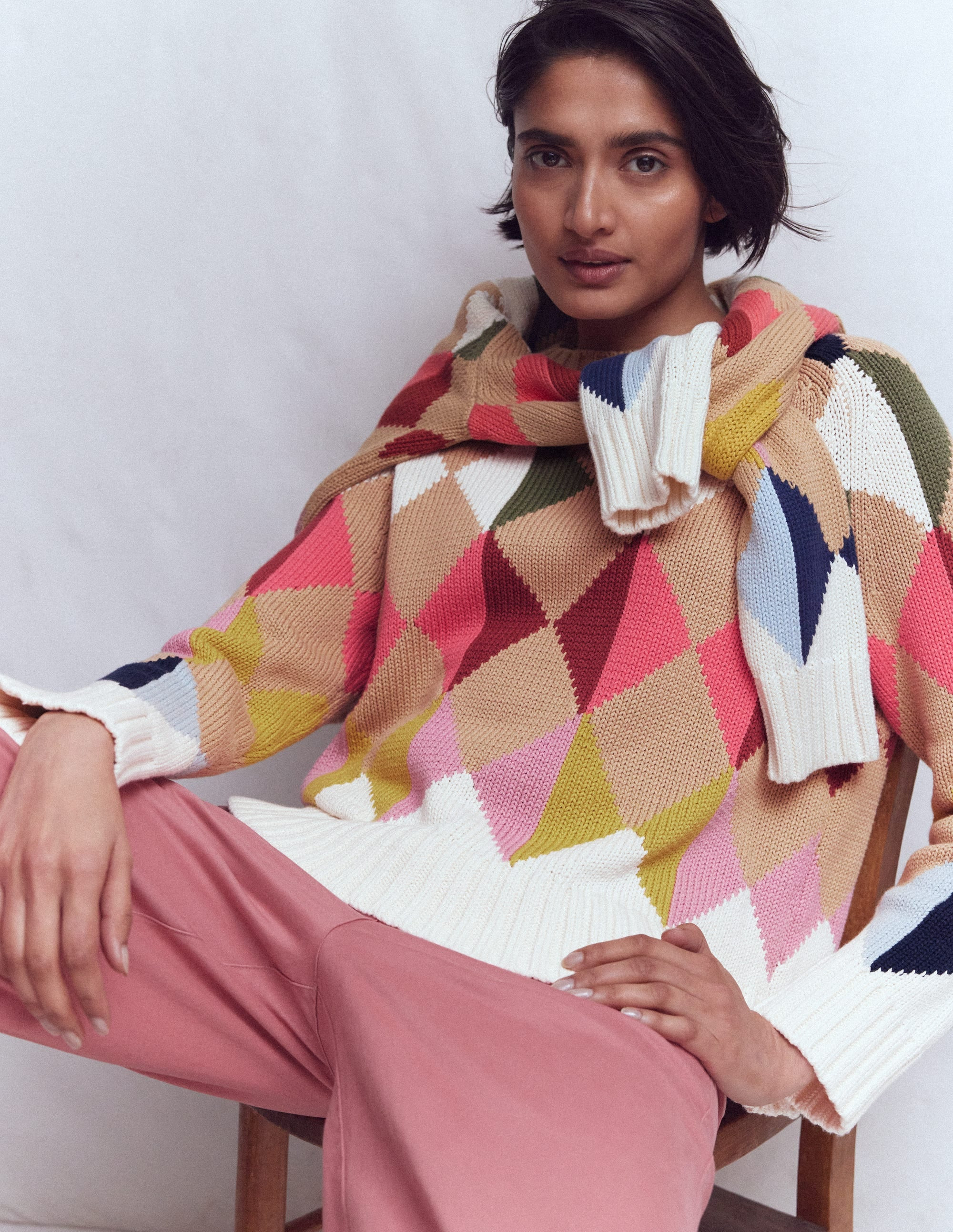 Camilla Cotton Argyle Sweater-Multi Argyle | Boden (US)