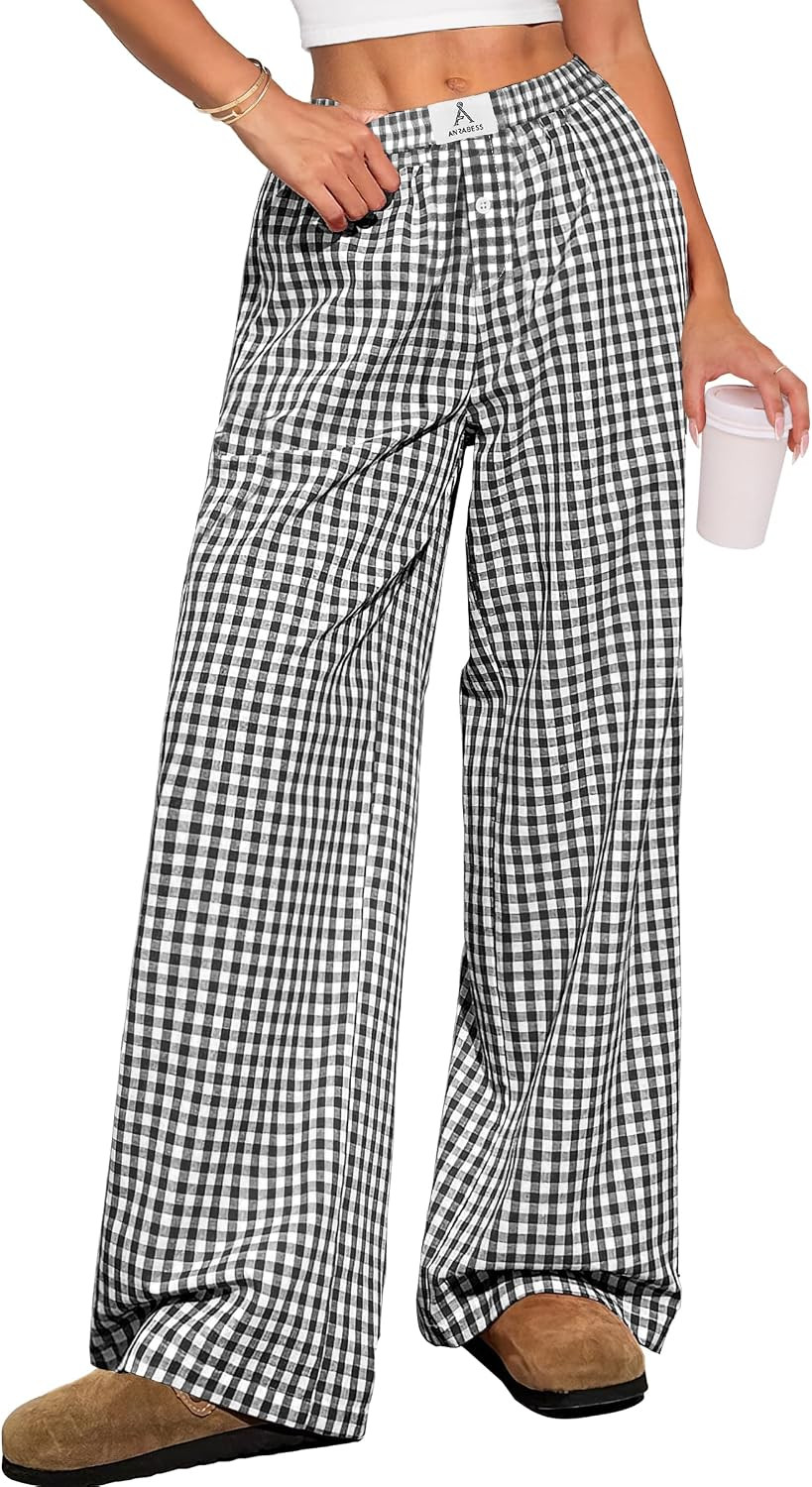 ANRABESS Womens Gingham Striped Boxer Pants | Amazon (US)