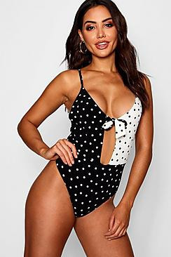 Tie Front Polka Dot Bodysuit | Boohoo.com (US & CA)