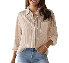 IBAOTORONI Women's Striped Button Down Shirts: Long Sleeve Office Casual Business Blouses with Po... | Amazon (US)