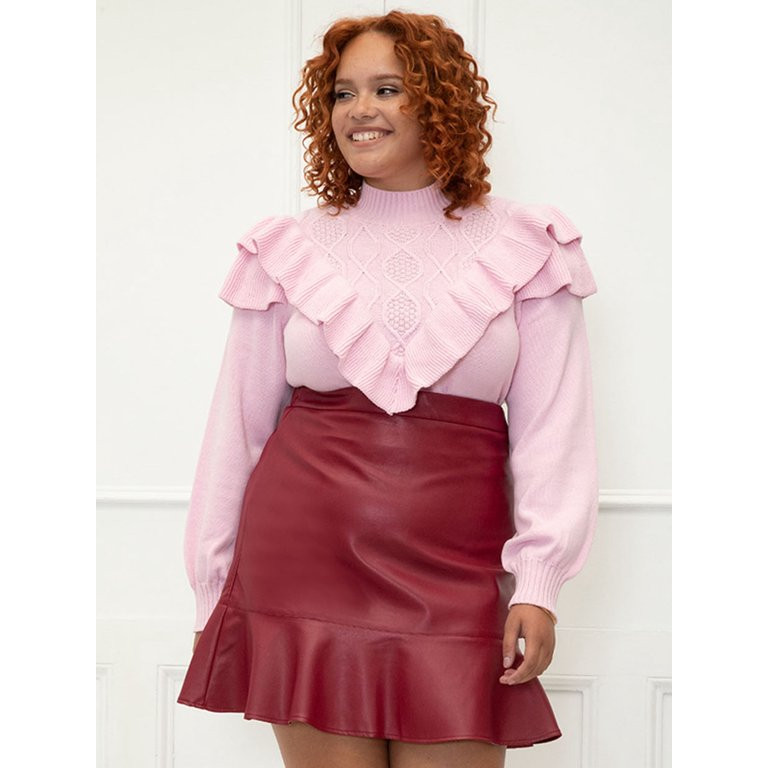 ELOQUII Elements Women's Plus Size Ruffle Yoke Sweater | Walmart (US)