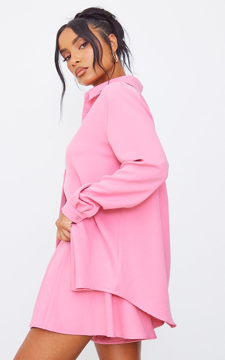 Candy Pink Long Sleeve Oversized Shirt | PrettyLittleThing US