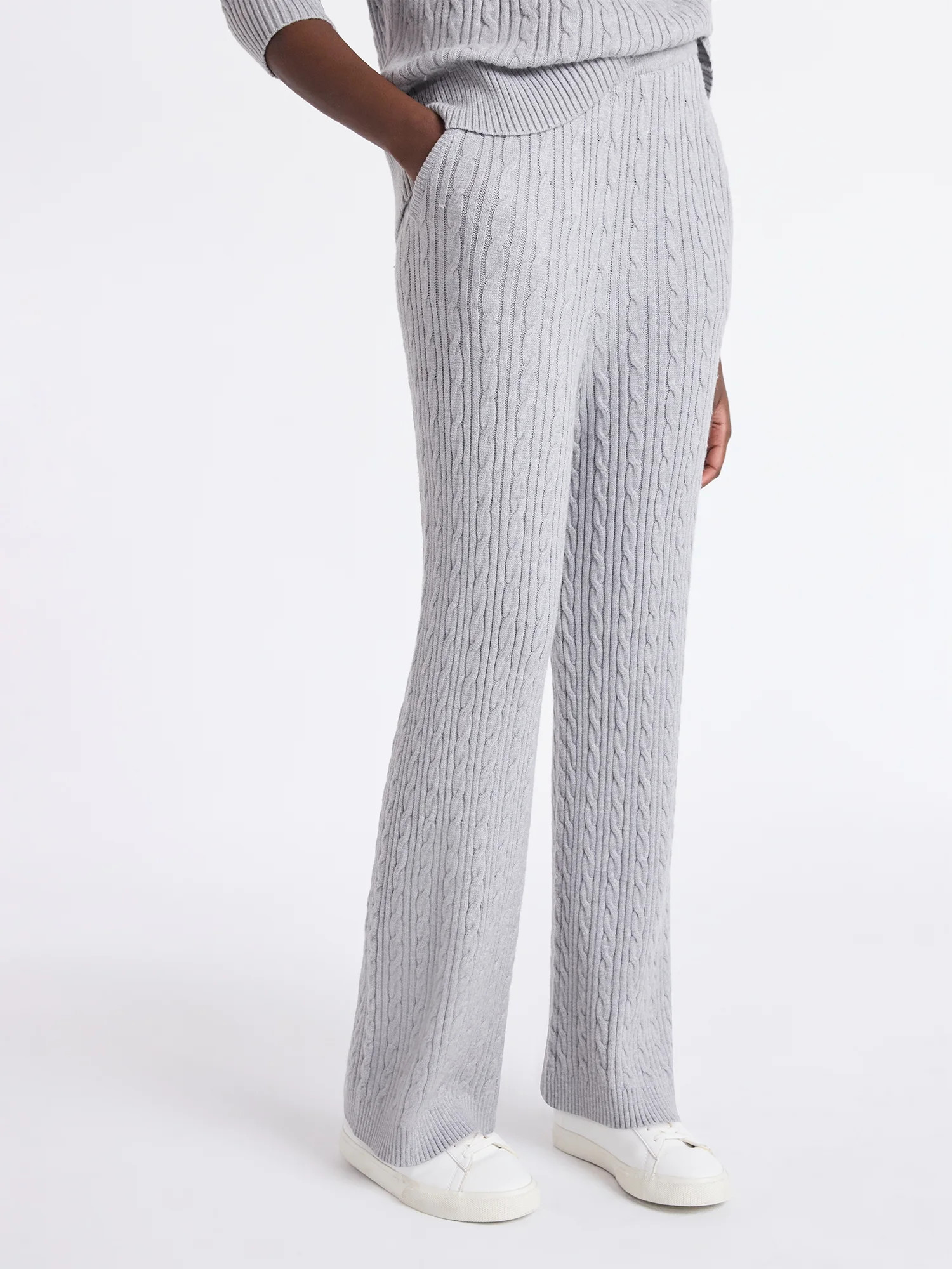 Free Assembly Women's Cozy Yarn Wide Leg Cable Knit Sweater Pants, Size XS-XXL | Walmart (US)