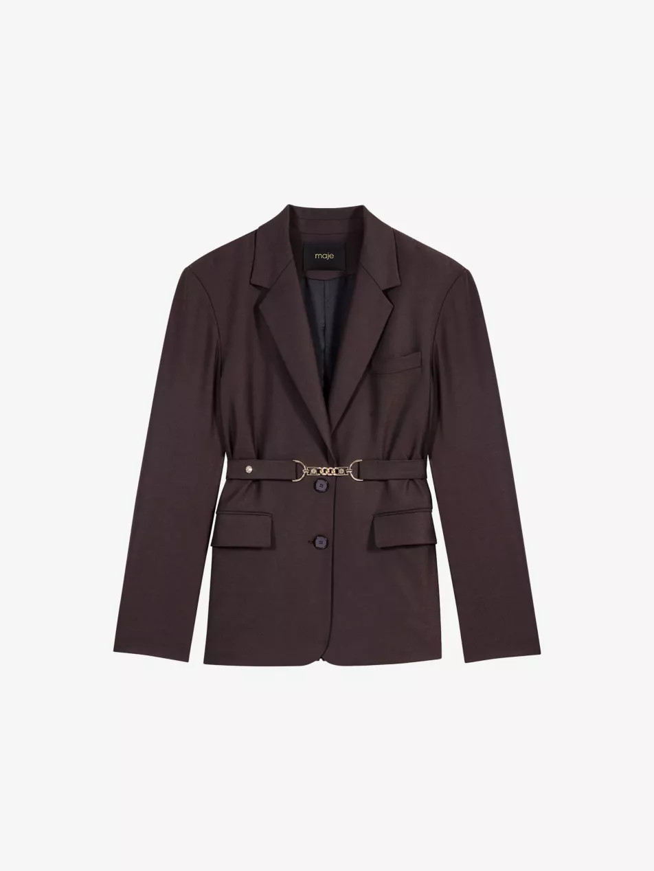 Chain-embellished slim-fit stretch-woven blazer | Selfridges
