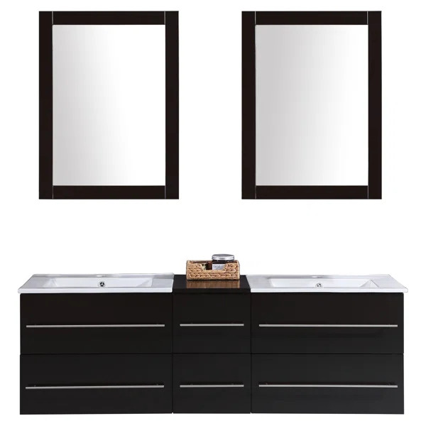 Morford 60" Wall-Mounted Double Bathroom Vanity Set with Mirror | Wayfair North America