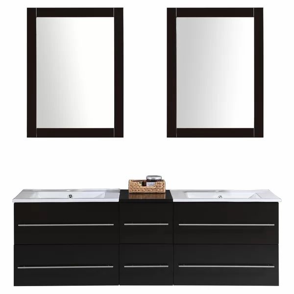 Morford 60" Wall-Mounted Double Bathroom Vanity Set with Mirror | Wayfair North America